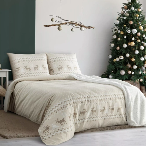 Biancheria da letto natalizia Luke Eurofirany beige - cotone ranforce, reversibile