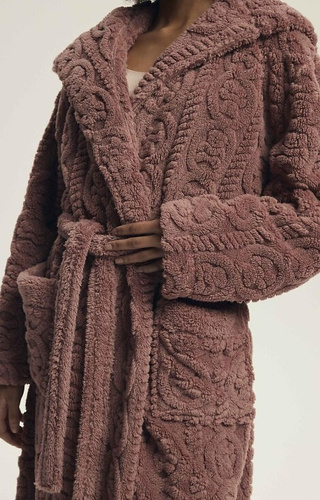 43592 Darlena Henderson dusty rose - accappatoio con cappuccio da donna, lungo, morbido, fantasia