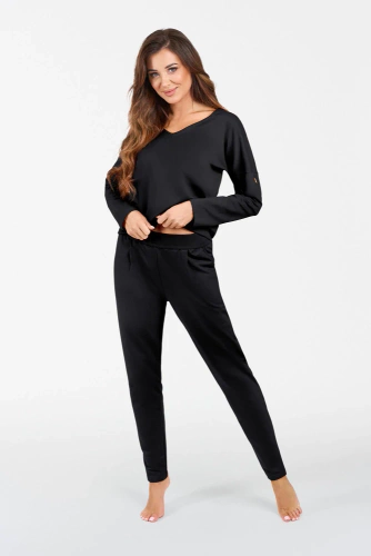 Karina Donna set manica lunga, pantaloni Moda Italiana - nero