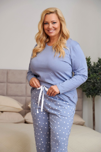Pigiama donna Doctor Nap 7555 100% cotone blu pantaloni lunghi stelle