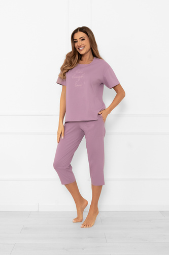 Pigiama da donna Ksara - manica corta, pantaloni 3/4, cotone Italian Fashion - erica