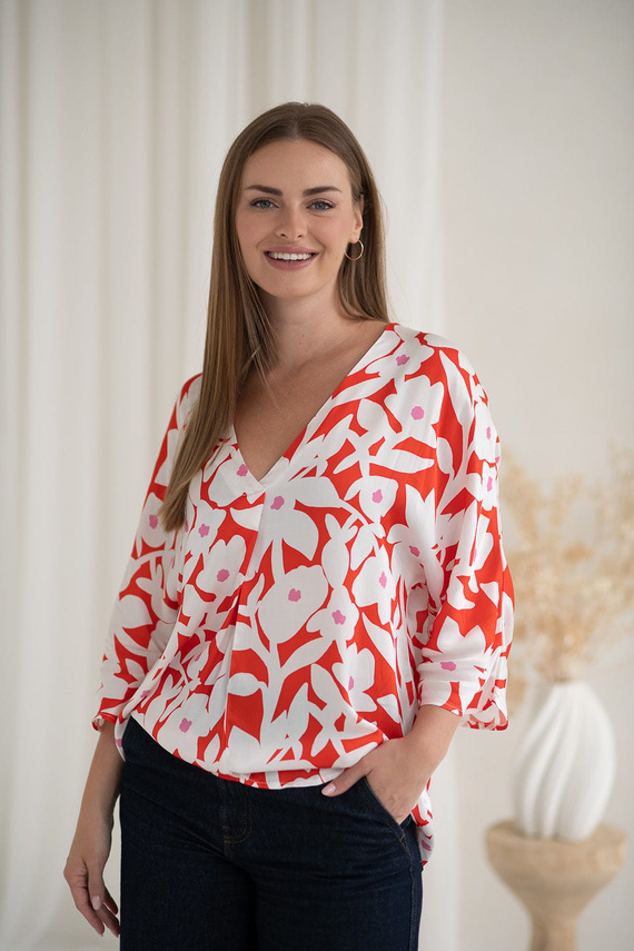 Camicetta premaman Mamafullness Milk&Love a fiori - viscosa, manica 3/4, oversize