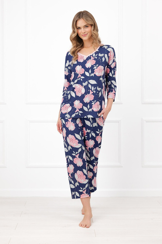Pigiama donna Italian Fashion Entina cotone fiori manica 3/4 pantaloni 7/8
