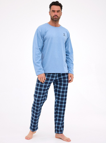 124/308 Sequoia Cornette - pigiama da uomo in cotone, manica lunga, pantaloni a quadri