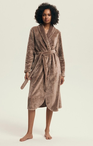 43595 Dextra Vestaglia da donna Henderson caffè, morbida, legata, sopra il ginocchio