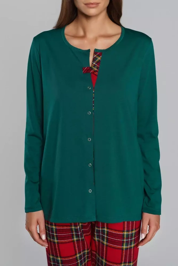 Pigiama da donna Zorza a maniche lunghe, pantaloni Moda Italiana - verde/stampa