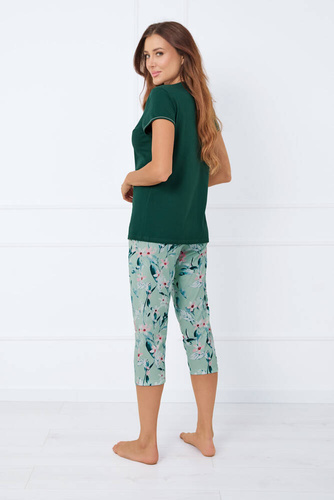 Florisa Pigiama da donna a maniche corte, pantaloni a 3/4 Moda italiana - verde scuro/stampa