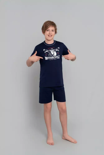 Pigiama Gibson Boys a maniche corte, pantaloni Italian Fashion - blu navy