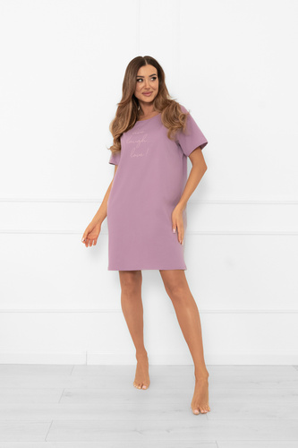 Camicia da notte da donna Ksara - manica corta, cotone Italian Fashion - erica