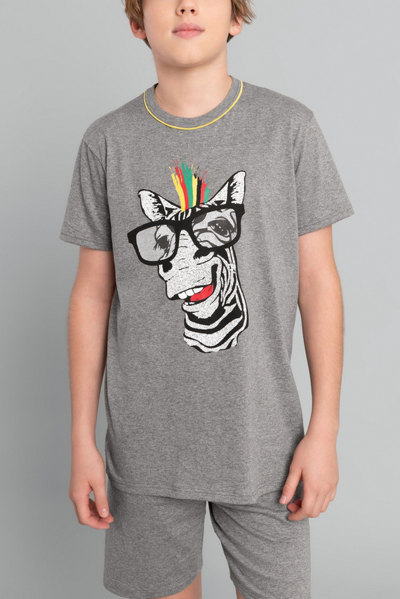 Pigiama Crazy Boys a maniche corte, pantaloni Italian Fashion- melange medio