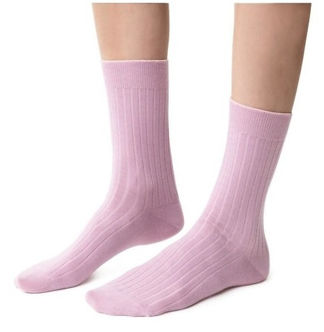 ARTE.130 Calze da donna in lana merino naturale Steven rosa -stripe, senza cuciture, calde