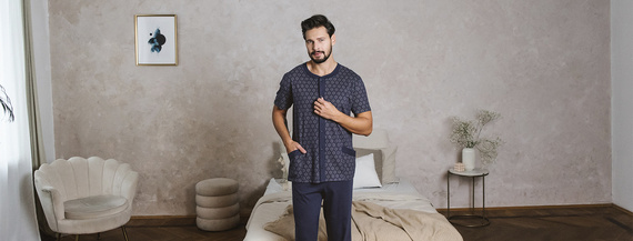 Ricardo Pigiama uomo manica corta, pantaloni lunghi Moda italiana - blu navy