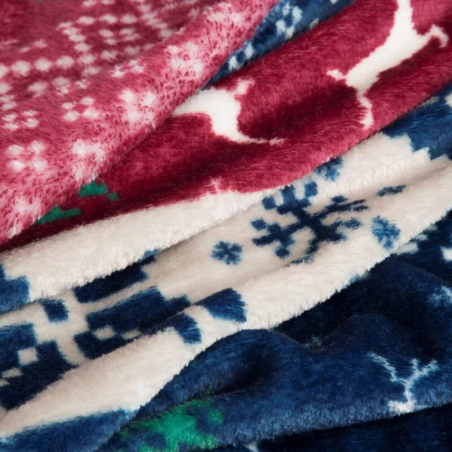 Coperta natalizia Eurofirany blu navy rosso con motivi scandinavi - morbido copriletto in microfibra, 240 g/m²