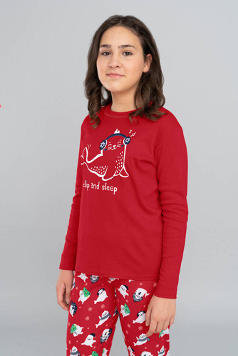 Kasjana Pigiama da bambina Moda italiana- rosso/stampa rosso