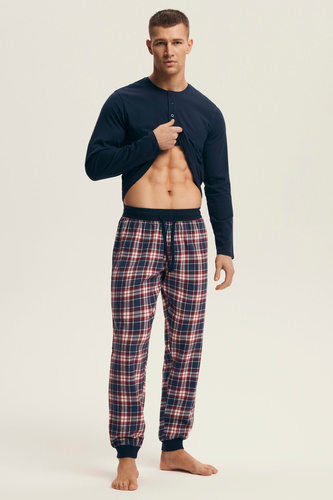 Pigiama Henderson da uomo 43457 Noir blu navy - cotone, con pantaloni in flanella