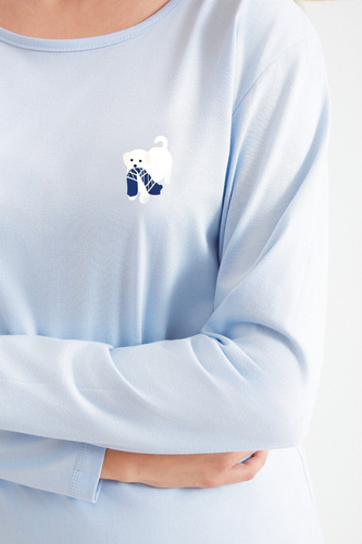 Pigiama donna Taro Zola 3511 blu - cotone, con stampa di cani e pantaloni 7/8