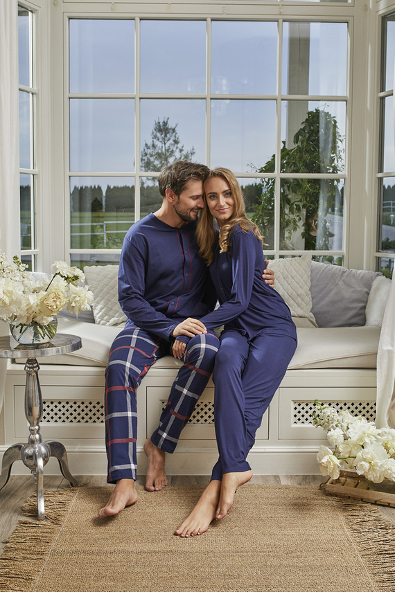 Pigiama da donna Song manica lunga, pantaloni lunghi Moda italiana - blu navy