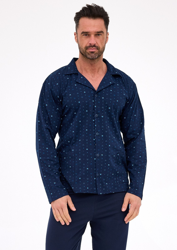 114/80 Pigiama da uomo Cornette | Aperto sul davanti, 100% cotone, collo e tasche