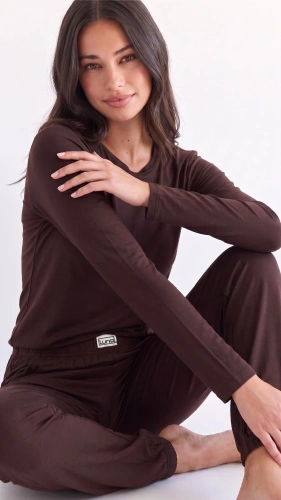 Pigiama donna Luna 1318 in viscosa 95% manica lunga pantaloni con polsini - cioccolato