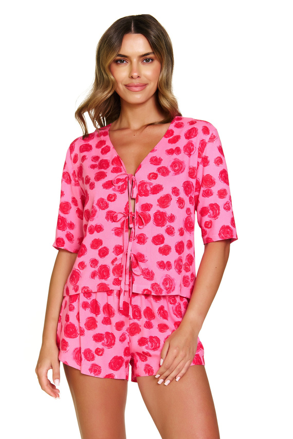 7362 Doctor Nap - Pigiama da donna in viscosa, camicetta con laccetti + pantaloncini corti | 100% viscosa, produzione polacca - rose