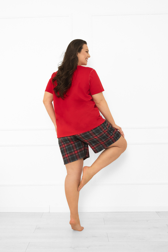 Pigiama donna Italian Fashion in rosso - cotone, maniche corte e pantaloni corti, a quadri