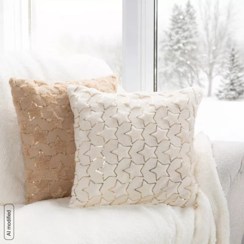 CHP308 Federa natalizia Eurofirany 45x45 con paillettes 3D stelle crema