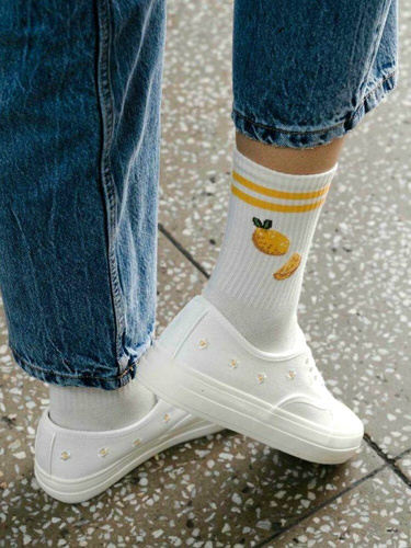 Calze da donna Steven art.099 in cotone con fantasie colorate e cucitura piatta - 087 ecru