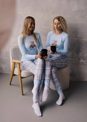 Katrin Pigiama da donna manica lunga, pantaloni lunghi Moda italiana - blu/stampa