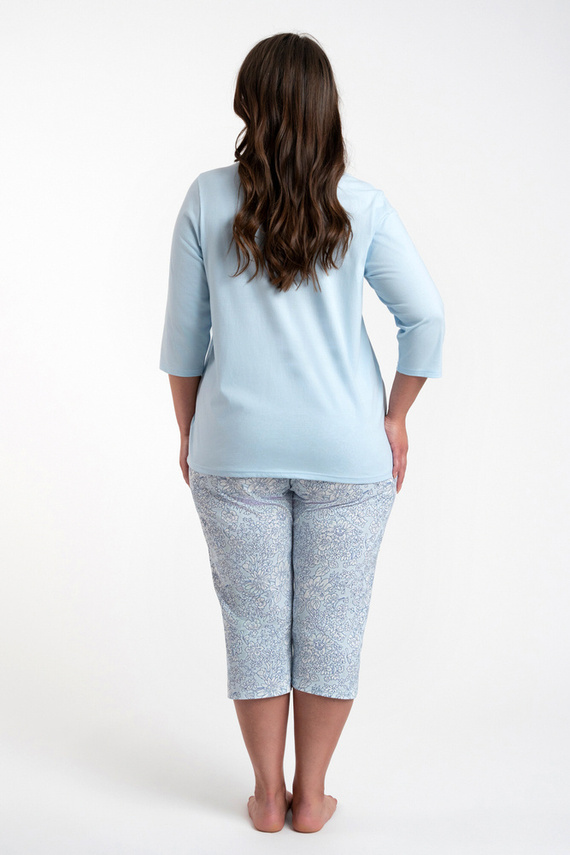 Salli Pigiama donna manica 3/4 e pantalone 3/4 Moda italiana -blu/stampa