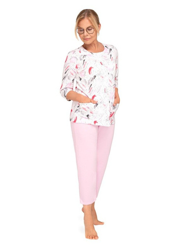201 Maria II Pigiama donna Martel rosa 31- cotone, camicia floreale, manica 3/4, pantalone 3/4, sleep comfort