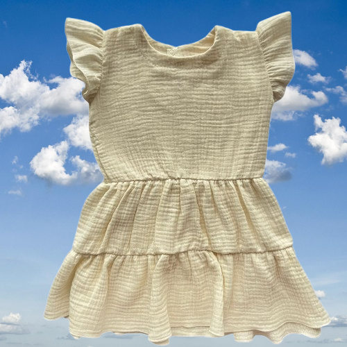 Mamatti SE50503 Abito in Mussola Ecru Leggero in Cotone per Bambina