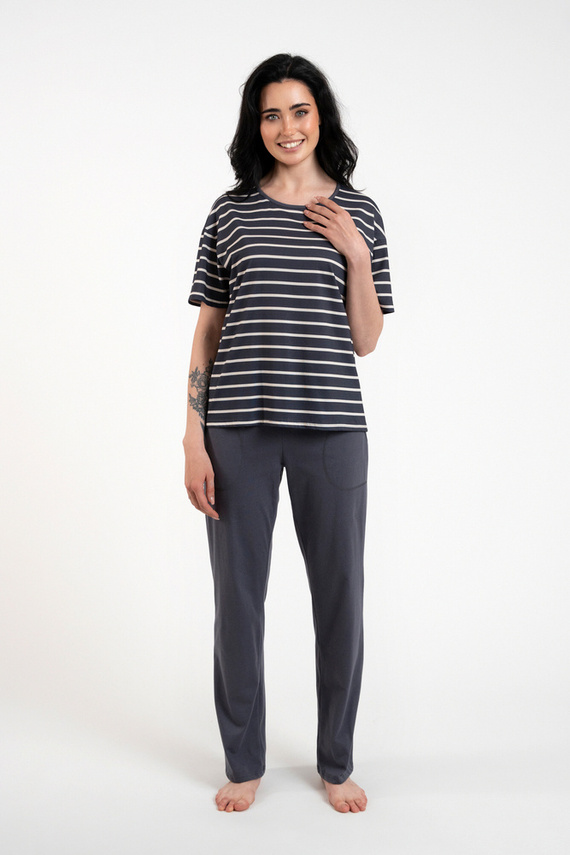 Betty Pigiama donna manica corta, pantaloni lunghi Moda italiana - stampa grafite/grafite