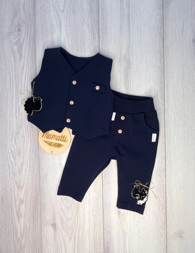 Mamatti KC005 completo bambino elegante gilet pantaloni blu