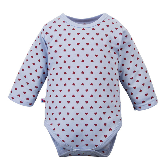 Body neonato Love Eevi azzurro con cuoricini 100% cotone, apertura totale