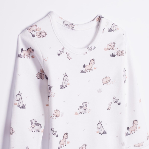 228095 Nicol FARMA Body neonato manica lunga cotone animali crema