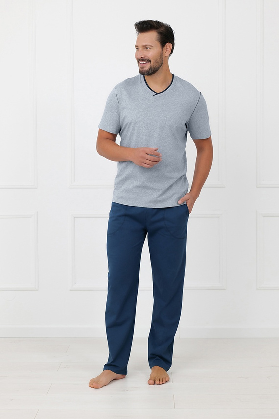Pigiama uomo Devon Italian Fashion in cotone con pantaloni lunghi melange