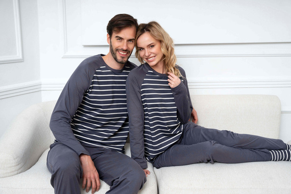 Oda Pigiama da donna manica lunga, pantaloni lunghi Moda italiana - stampa grafite/grafite