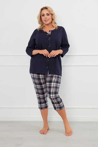 Dona Pigiama donna maniche 3/4, pantaloni 3/4 Moda italiana - blu navy/stampa