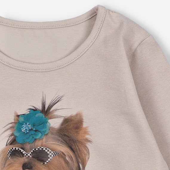 KAR-3004 Camicetta a maniche lunghe da bambina Lagarto Verde beige - elegante, cotone, produzione polacca