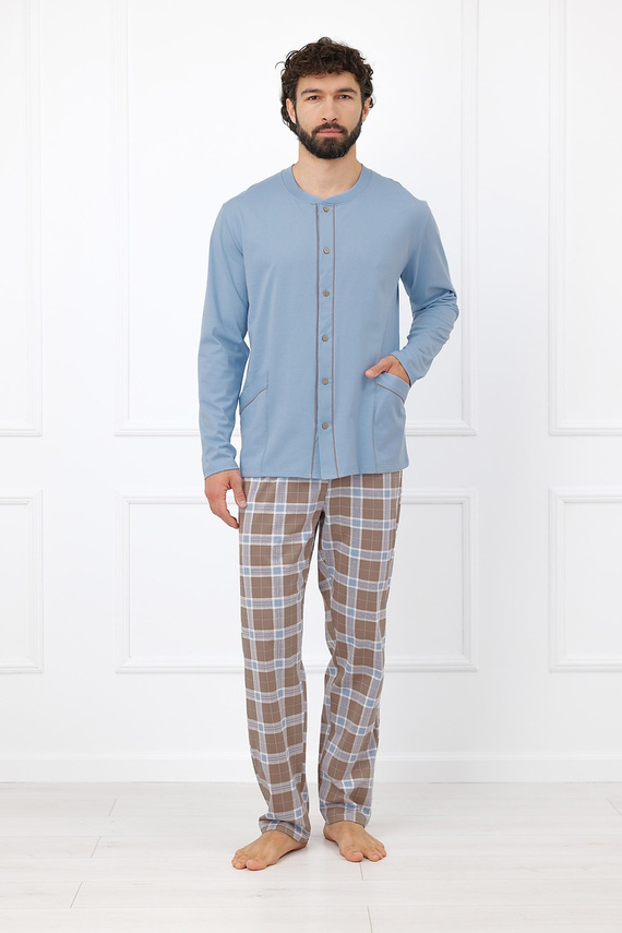 Italian Fashion Wilhelm Pigiama Uomo 100% Cotone Bottoni Quadri - cappuccino