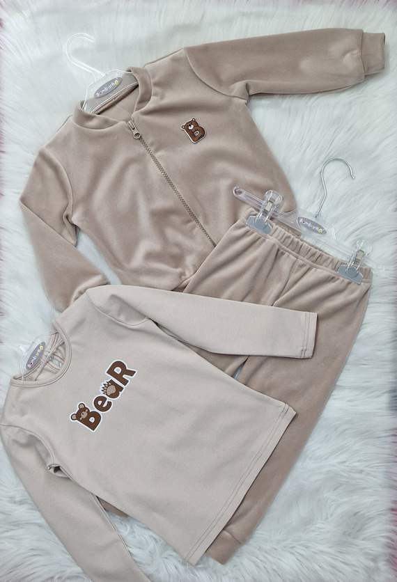 Orso tuta in velluto per bambini Bambarillo beige | Set morbido