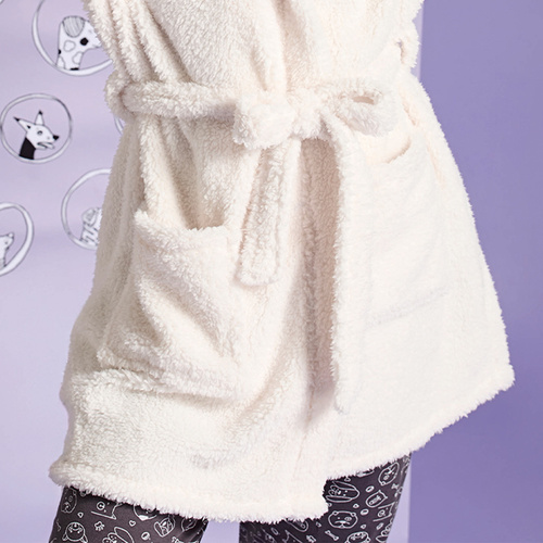 Igrid Vestaglia da donna Sorbetto - bianca, soffice con cappuccio di orsacchiotto
