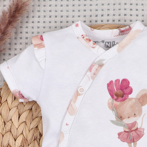 Body neonato Nini Little Mouse cotone biologico incrociato manica corta delicato