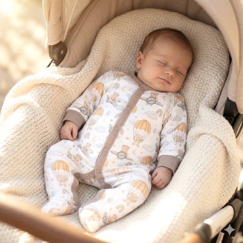 ABN-5508 Sky Journey Nini, pigiama per neonati in cotone biologico, chiusura con bottoni a pressione