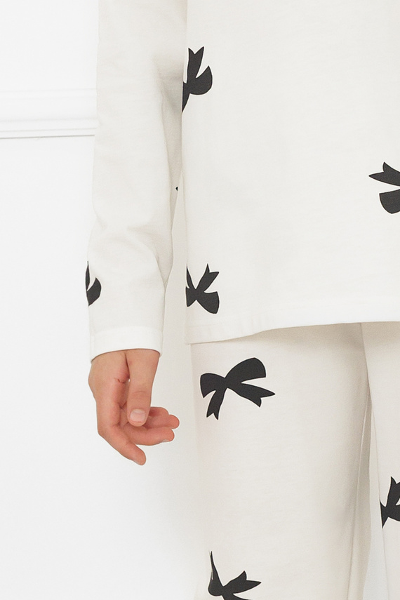 Pigiama da bambina Fiocca- ecrù, cotone, manica lunga e pantalone Moda italiana