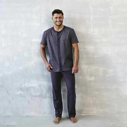 Ricardo Pigiama uomo manica corta, pantaloni lunghi Moda italiana - blu navy