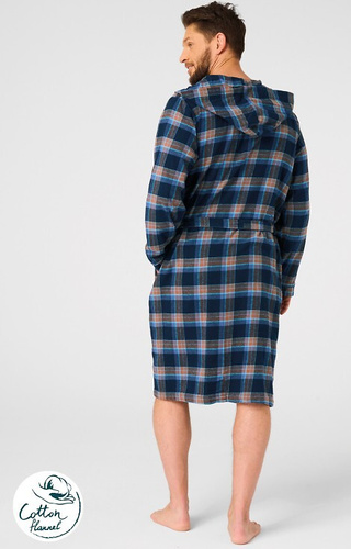 MGL 431 Accappatoio da uomo Key jeans - a quadri, morbido, collo a scialle