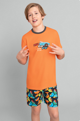 Pigiama a maniche corte Comics Boys, pantaloni Italian Fashion - arancione/stampa