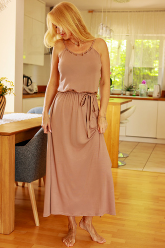 Grace Mirale - Abito lungo in viscosa con spacco | manifattura polacca - latte