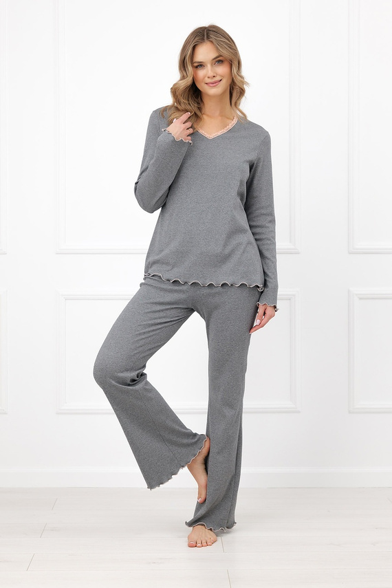 Pigiama donna Italian Fashion Jaśmina 100% cotone pizzo pantaloni a zampa